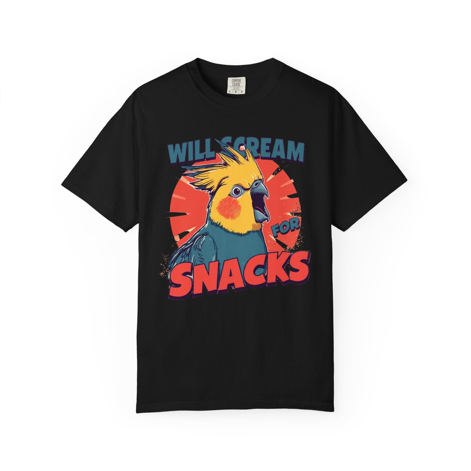 Cockatiel “Will Scream For Snacks” Graphic T-Shirt - Image 6