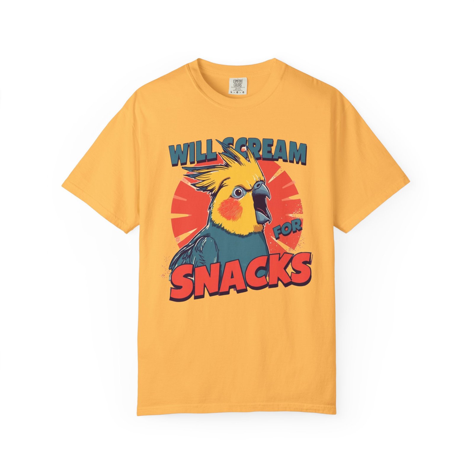 Cockatiel “Will Scream For Snacks” Graphic T-Shirt - Image 3
