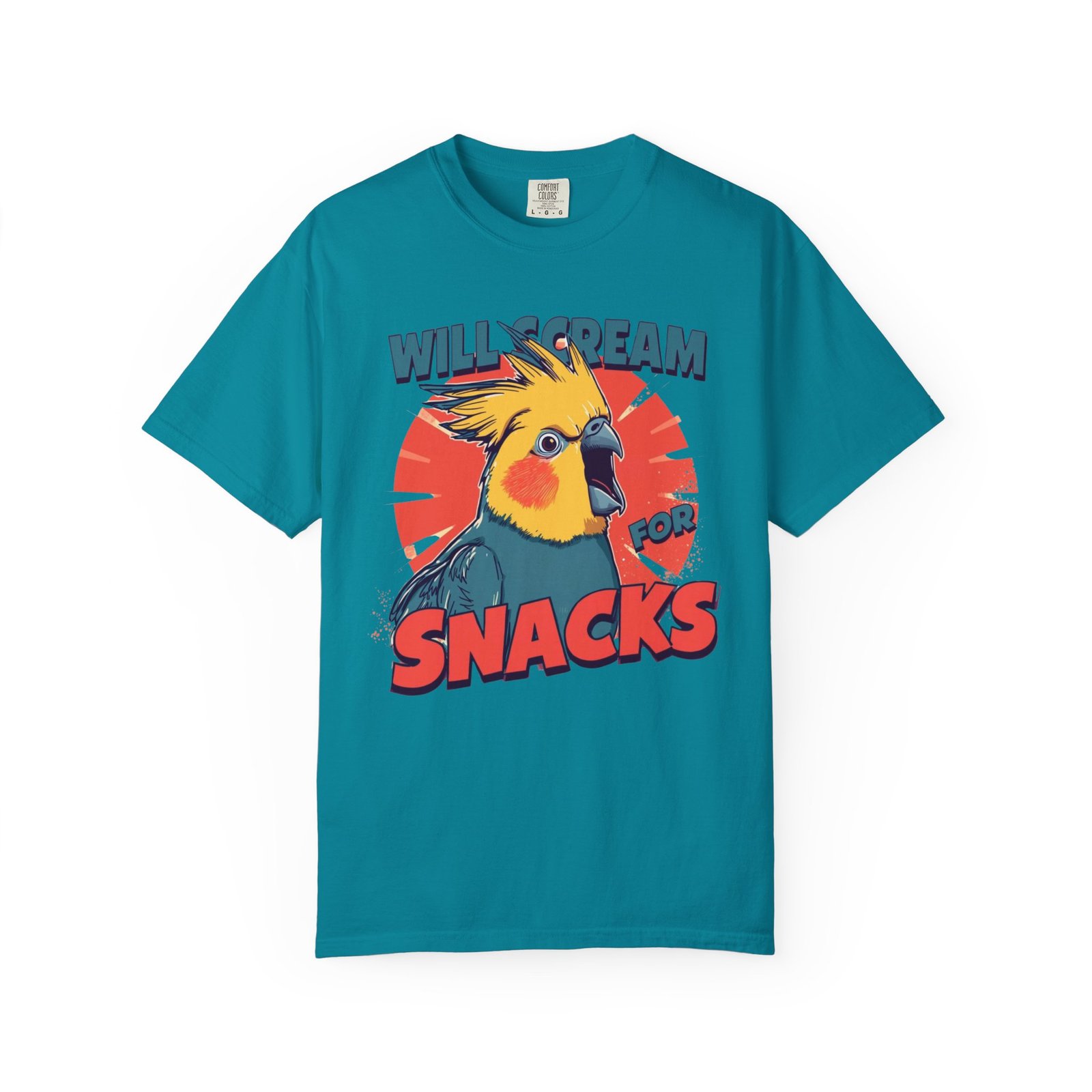 Cockatiel “Will Scream For Snacks” Graphic T-Shirt - Image 5