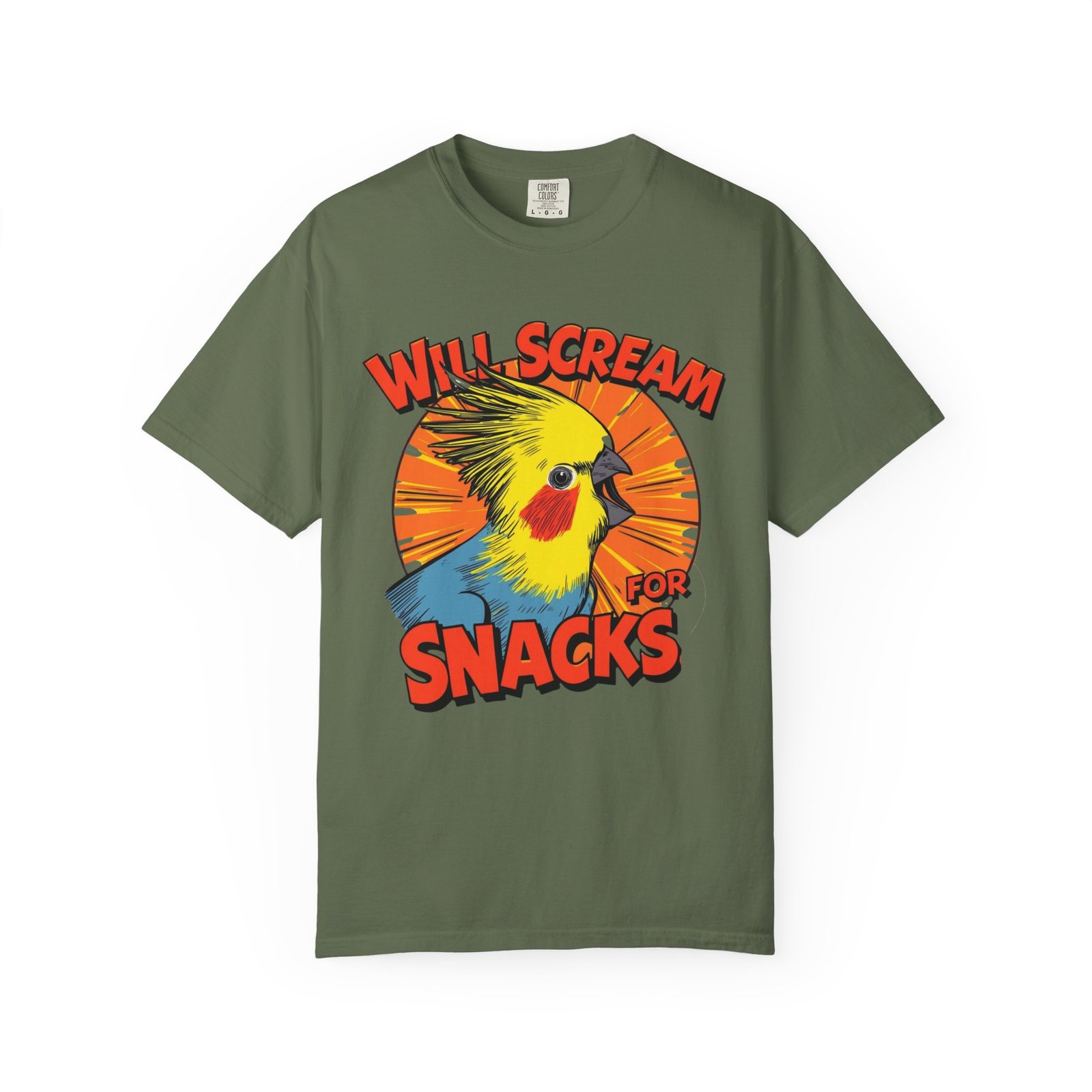 T-Shirt — "Will Scream for Snacks" Cockatiel Graphic Tee - Image 2