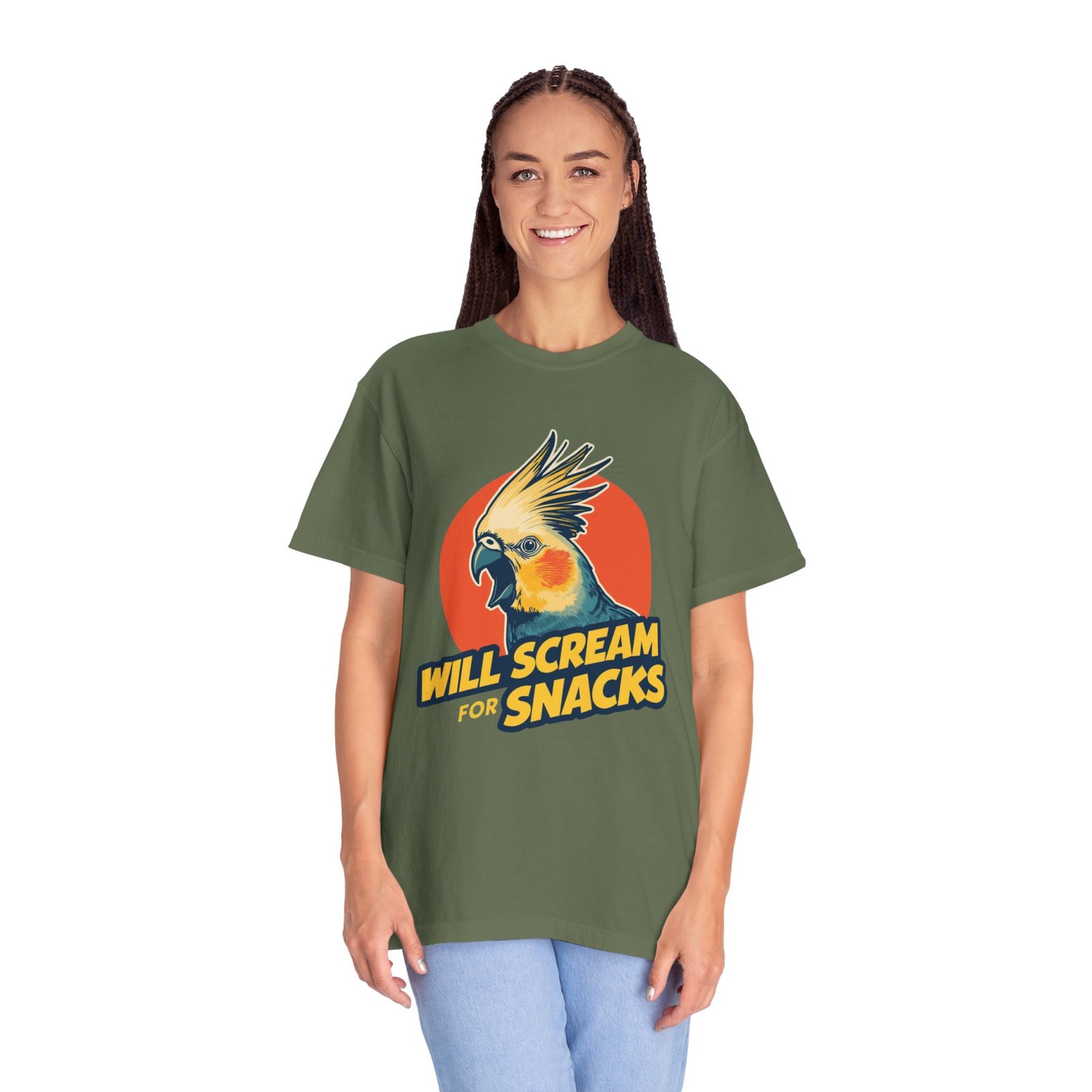 Will Scream for Snacks Cockatiel T-Shirt — Funny Bird Lover Tee - Image 12