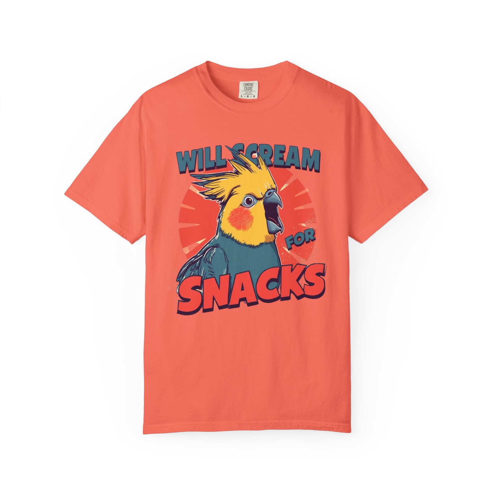 Cockatiel “Will Scream For Snacks” Graphic T-Shirt - Image 2