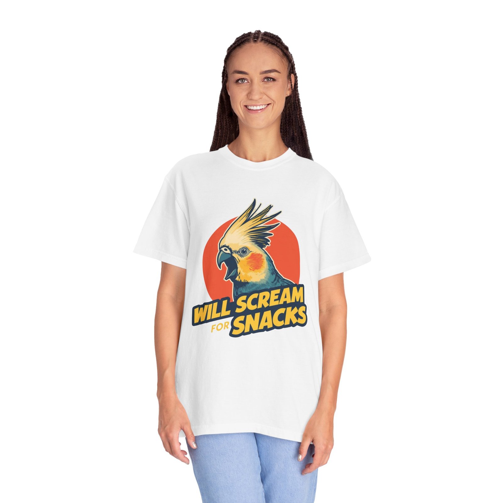 Will Scream for Snacks Cockatiel T-Shirt — Funny Bird Lover Tee - Image 4