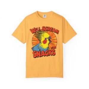 T-Shirt — "Will Scream for Snacks" Cockatiel Graphic Tee