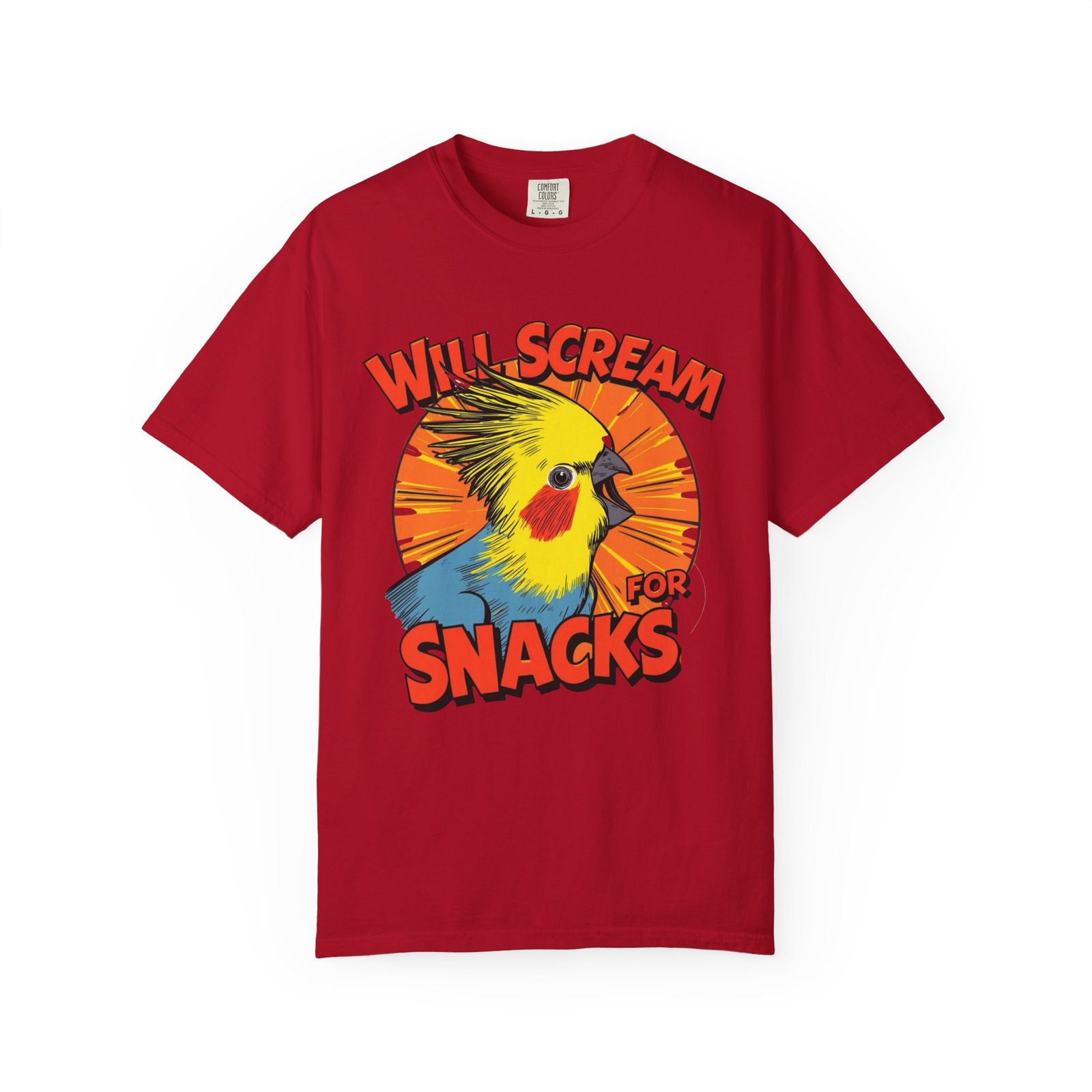 T-Shirt — "Will Scream for Snacks" Cockatiel Graphic Tee - Image 4