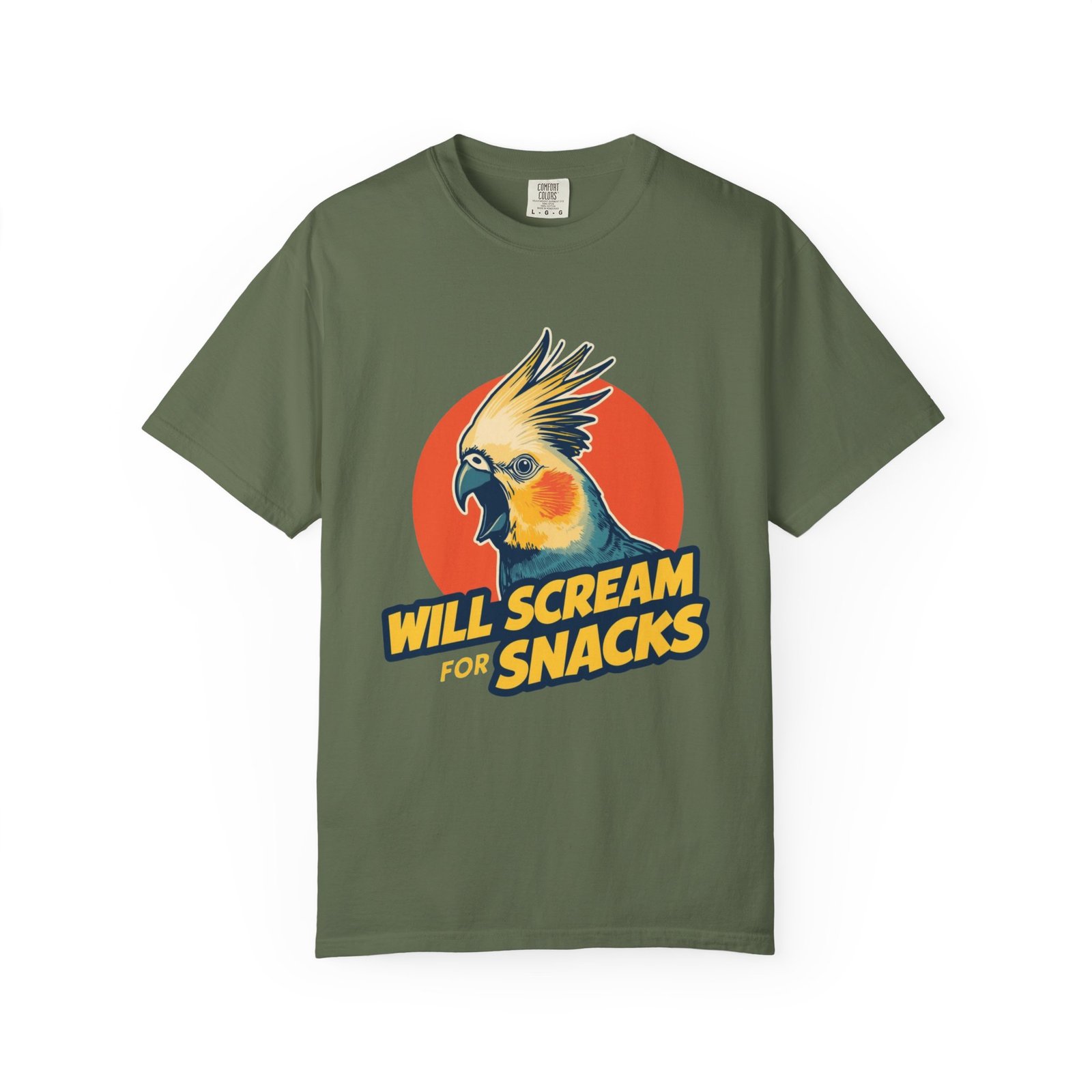 Will Scream for Snacks Cockatiel T-Shirt — Funny Bird Lover Tee - Image 9