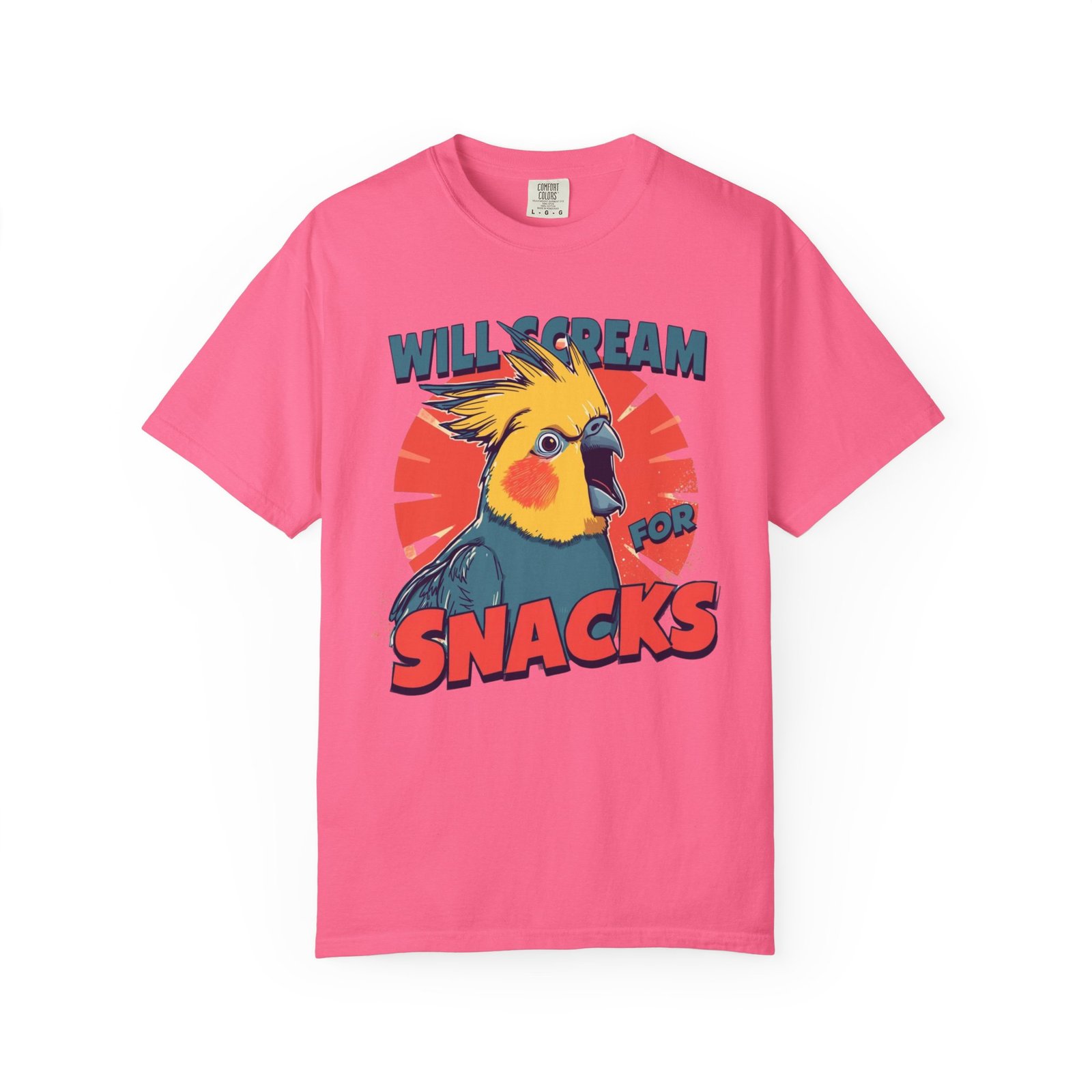 Cockatiel “Will Scream For Snacks” Graphic T-Shirt - Image 7
