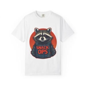 Snack Ops Unisex Garment-Dyed T-Shirt, Cute Raccoon Tee, Funny Casual Wear, Gift for Animal Lovers, Unique Birthday Shirt