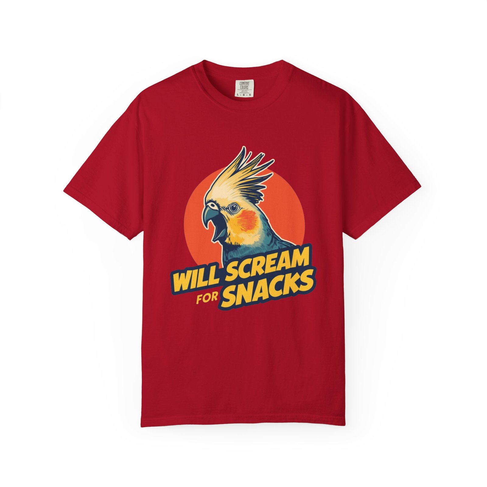 Will Scream for Snacks Cockatiel T-Shirt — Funny Bird Lover Tee - Image 25