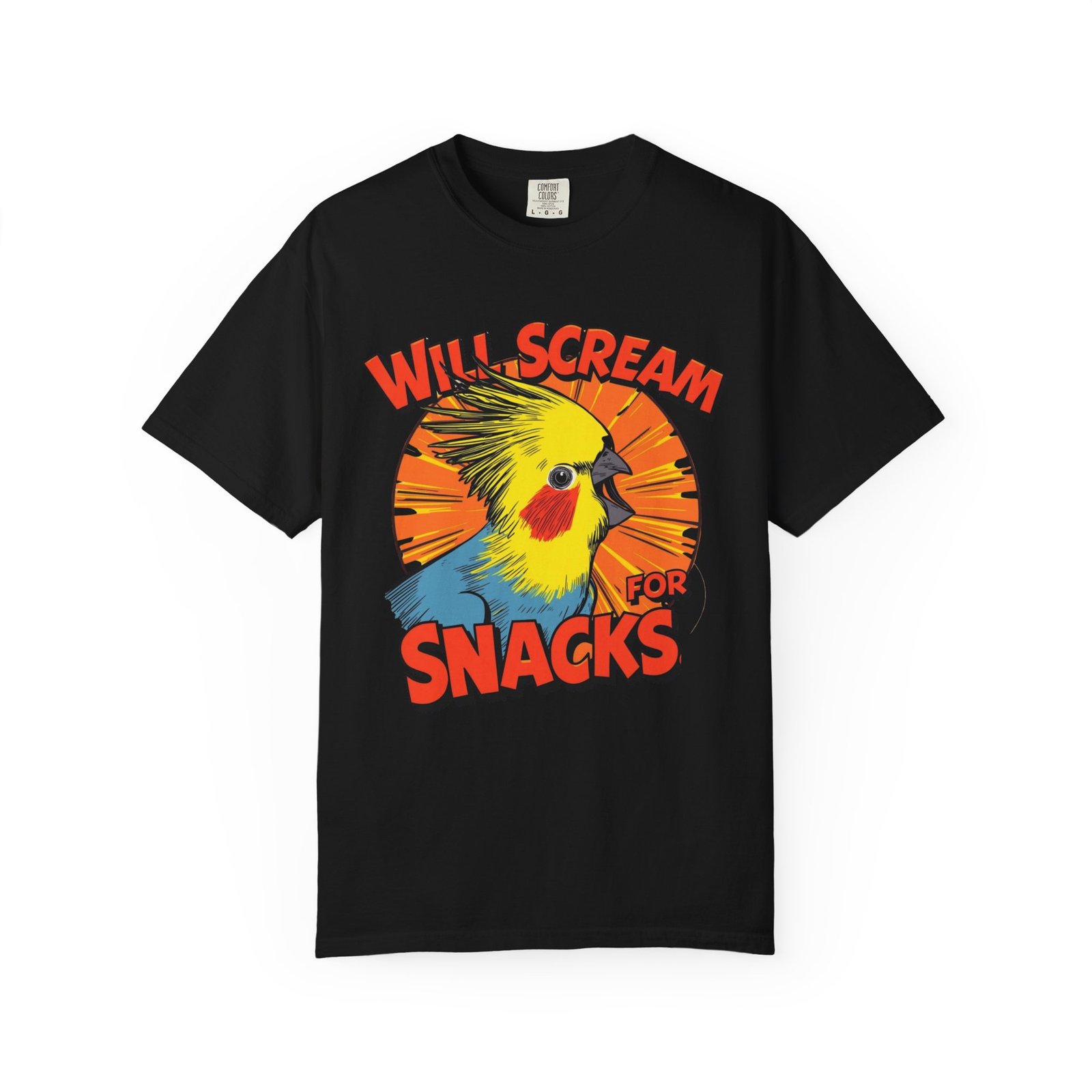 T-Shirt — "Will Scream for Snacks" Cockatiel Graphic Tee - Image 3