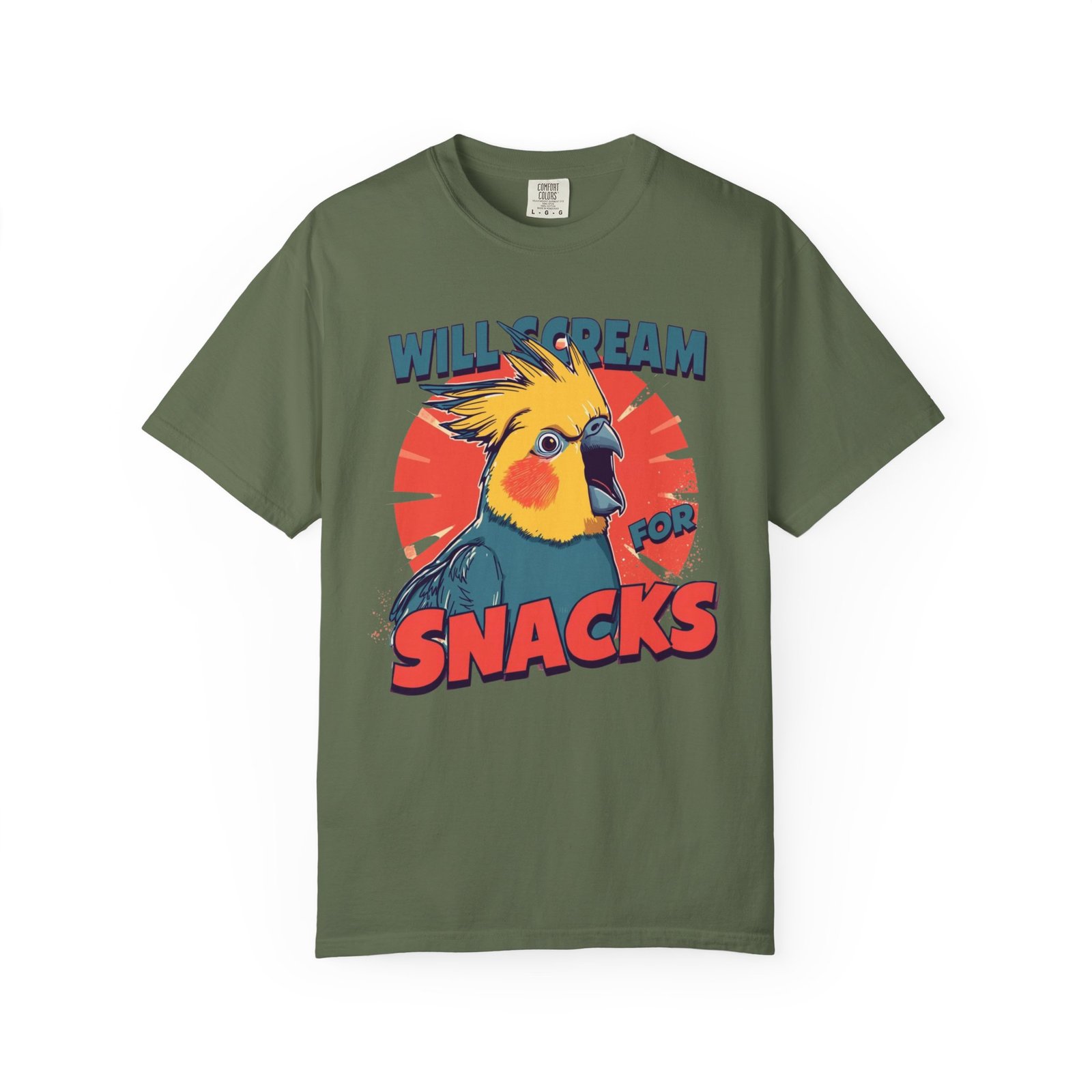 Cockatiel “Will Scream For Snacks” Graphic T-Shirt - Image 4